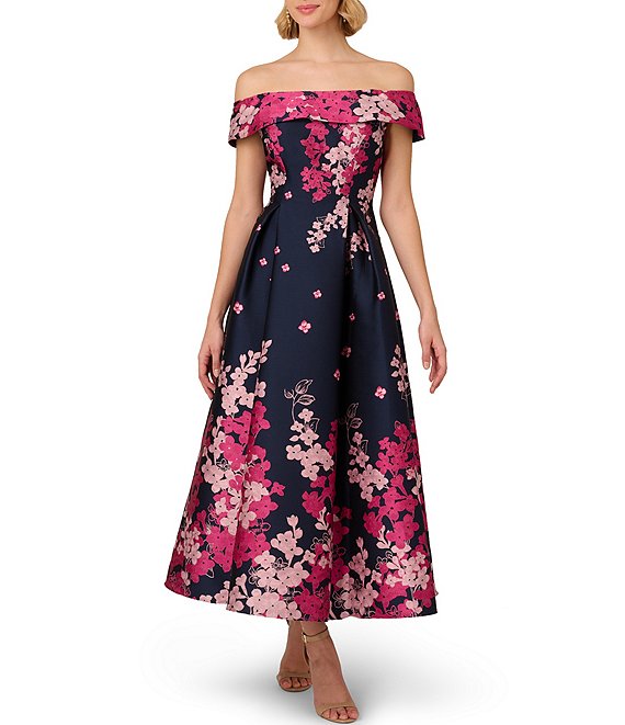 Adrianna Papell Floral Jacquard Off The Shoulder