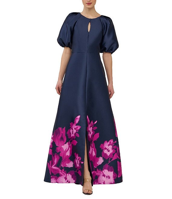 Kay Unger Floral Puff Sleeve Gown