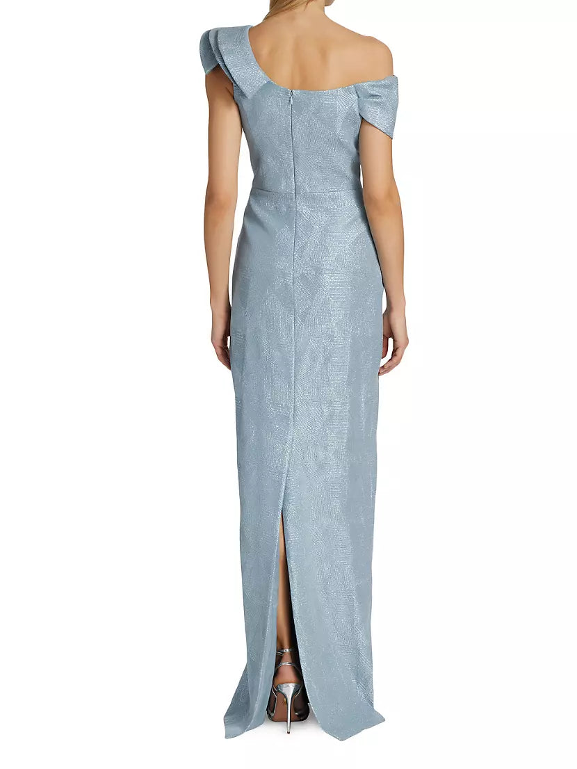 Rickie Freeman for Teri Jon Metallic Jacquard Ruffle Gown