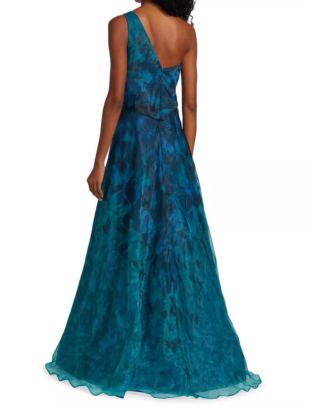 Rene Ruiz Floral One-Shoulder Organza Gown