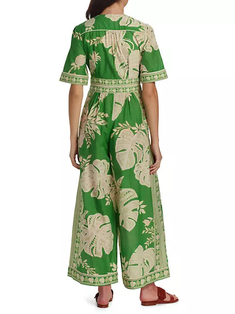 Farm Rio Palm Buttoned Wide Leg Jumpsuit
