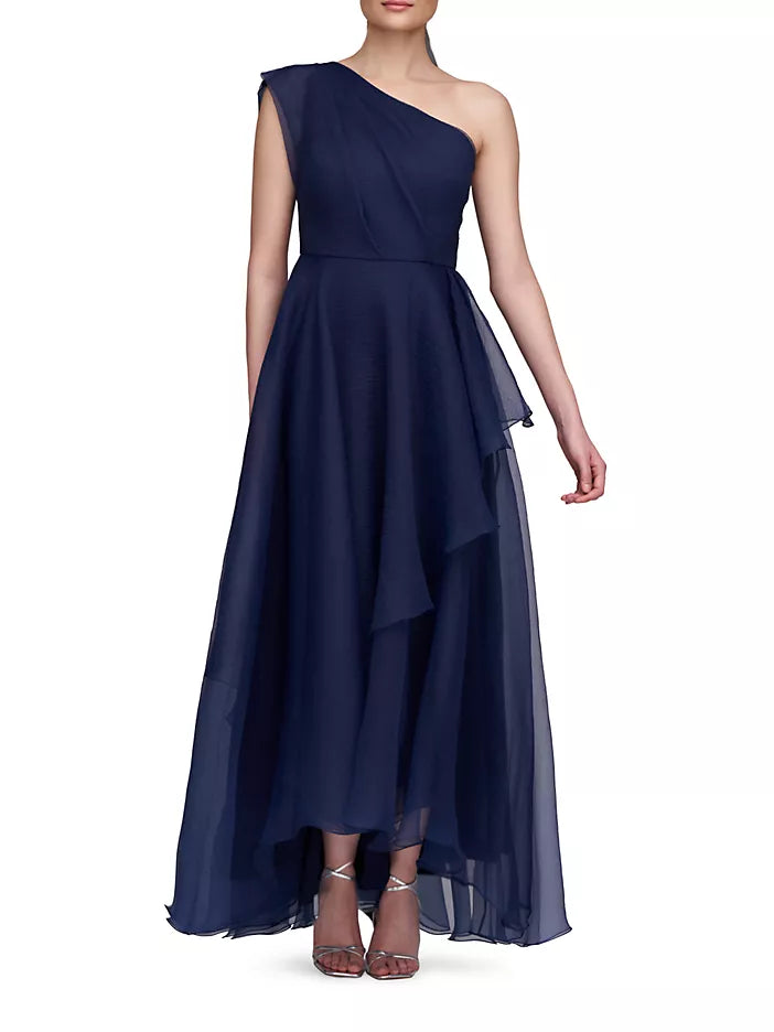 Theia Pebbled Organza One Shoulder Gown