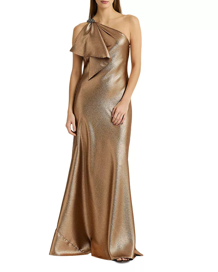 Lauren Ralph Lauren One Shoulder Bow Trim Gown