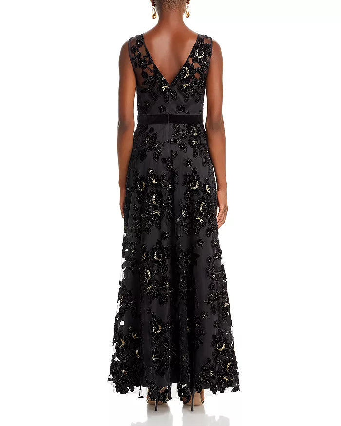 Eliza J Flocked Tulle Sleeveless Gown