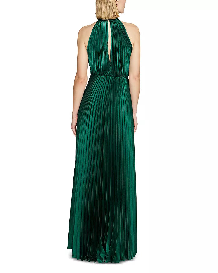 ML Monique Lhuillier Pleated Halter Dress