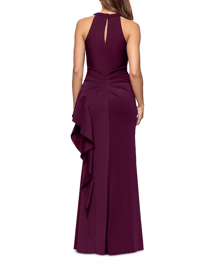 Aqua Scuba Ruffle Halter Gown