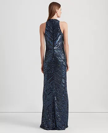 Lauren Ralph Lauren Beaded Twist-Front Halter Gown