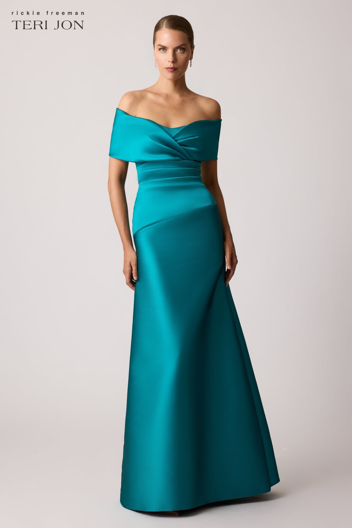 Teri Jon Stretch Mikado Off Shoulder Gown
