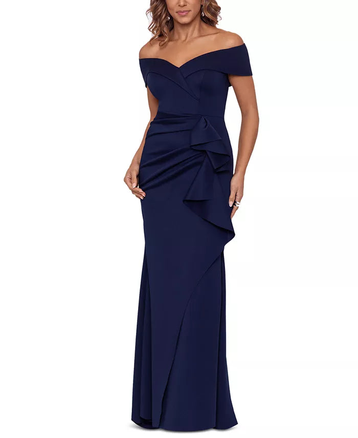 xscape ruffled off-the-shoulder bodycon dress XSCAPE Women's Ruffled Off-The-Shoulder Sheath Dress