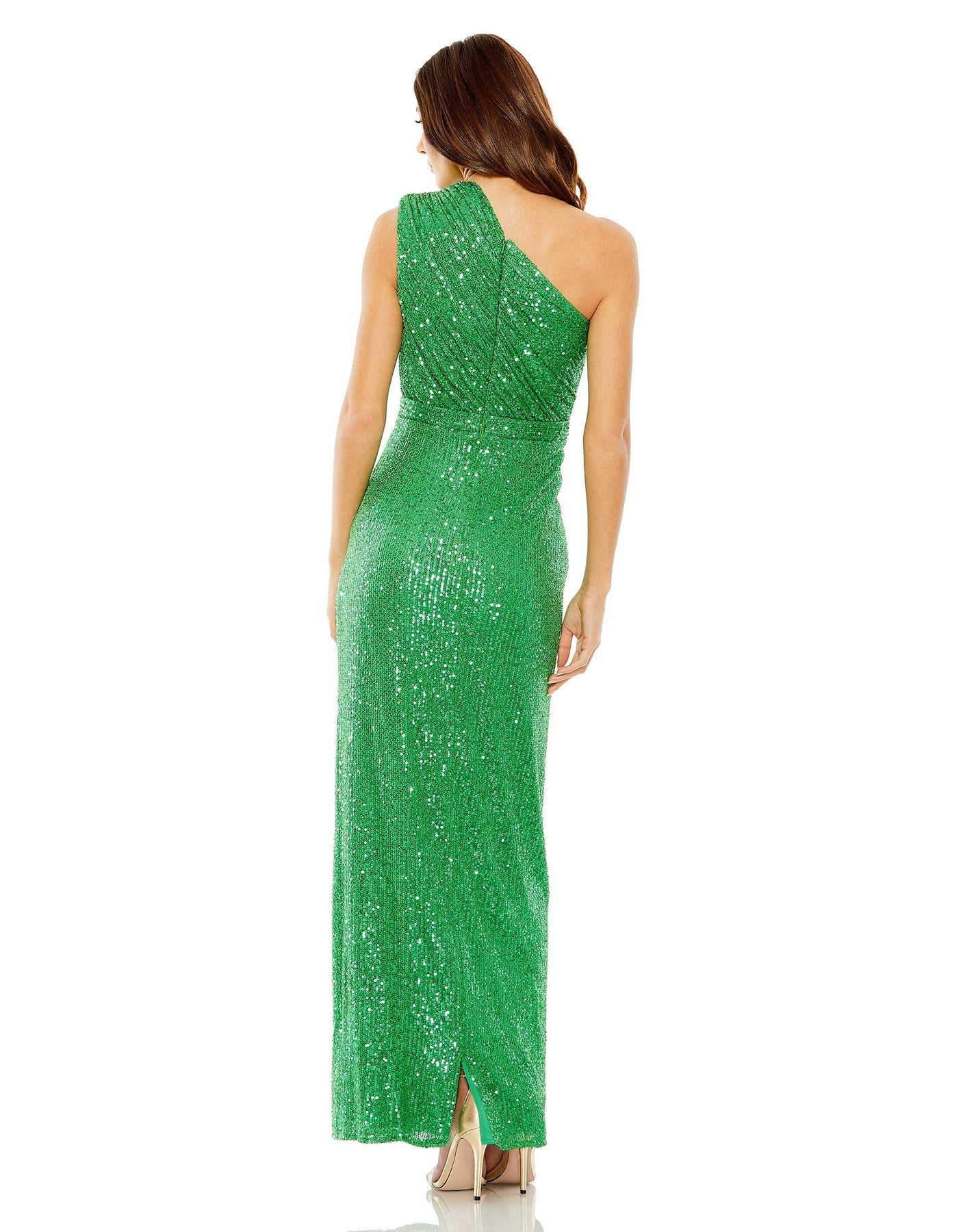 Mac Duggal Sequined Ruched One Shoulder Gown