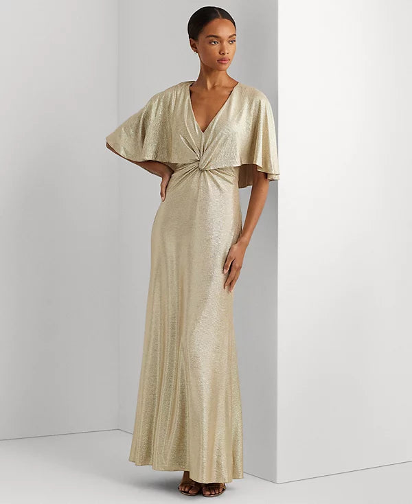 Lauren Ralph Lauren Twist Front Cape Overlay Gown