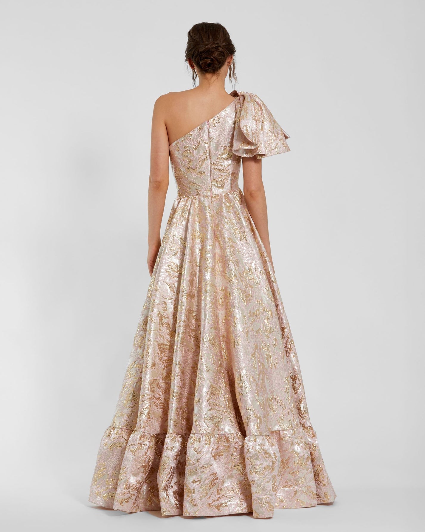Mac Duggal Floral Brocade One Shoulder High Low Gown