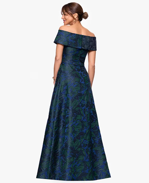 Xscape Off-The-Shoulder Jacquard Ball Gown
