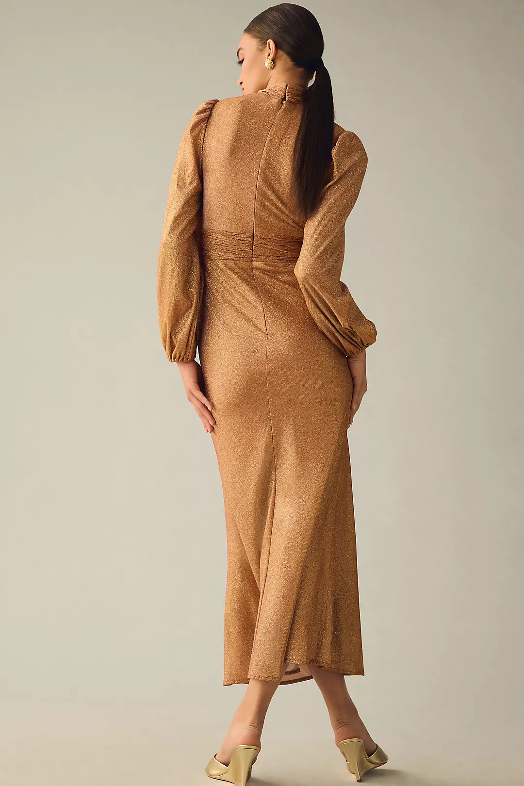 Mac Duggal Puff-Sleeve Trumpet Midi Dress