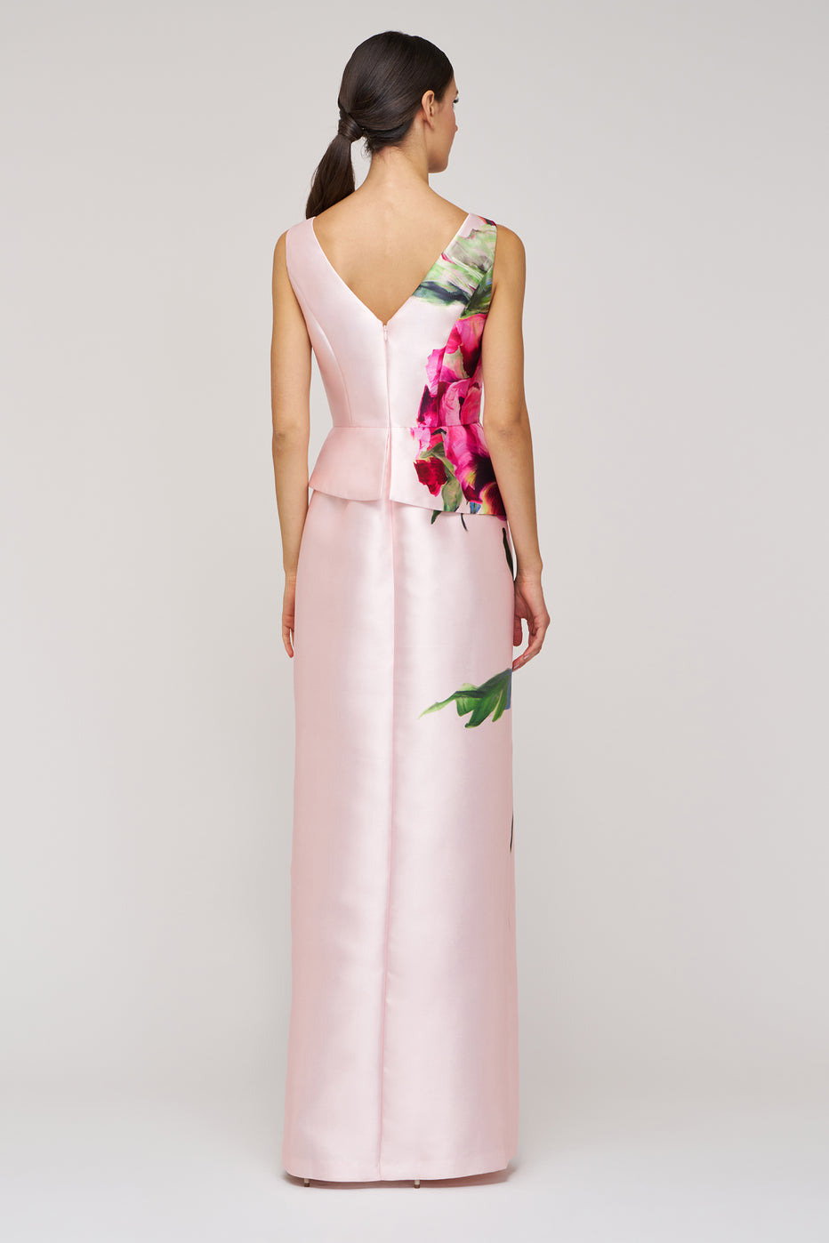 Kay Unger Rose Print Column Gown