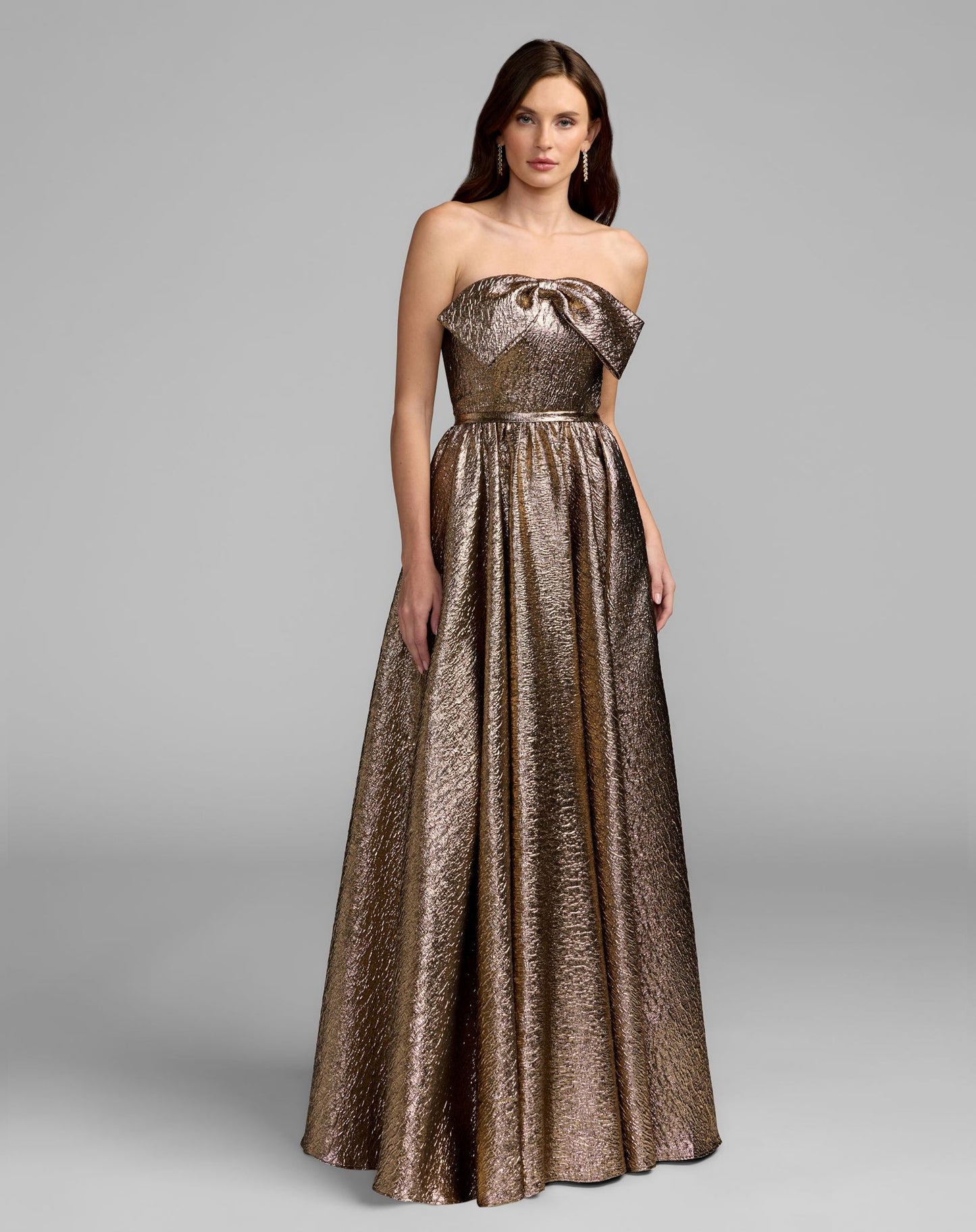 Mac Duggal Strapless Metallic Gown with Bow
