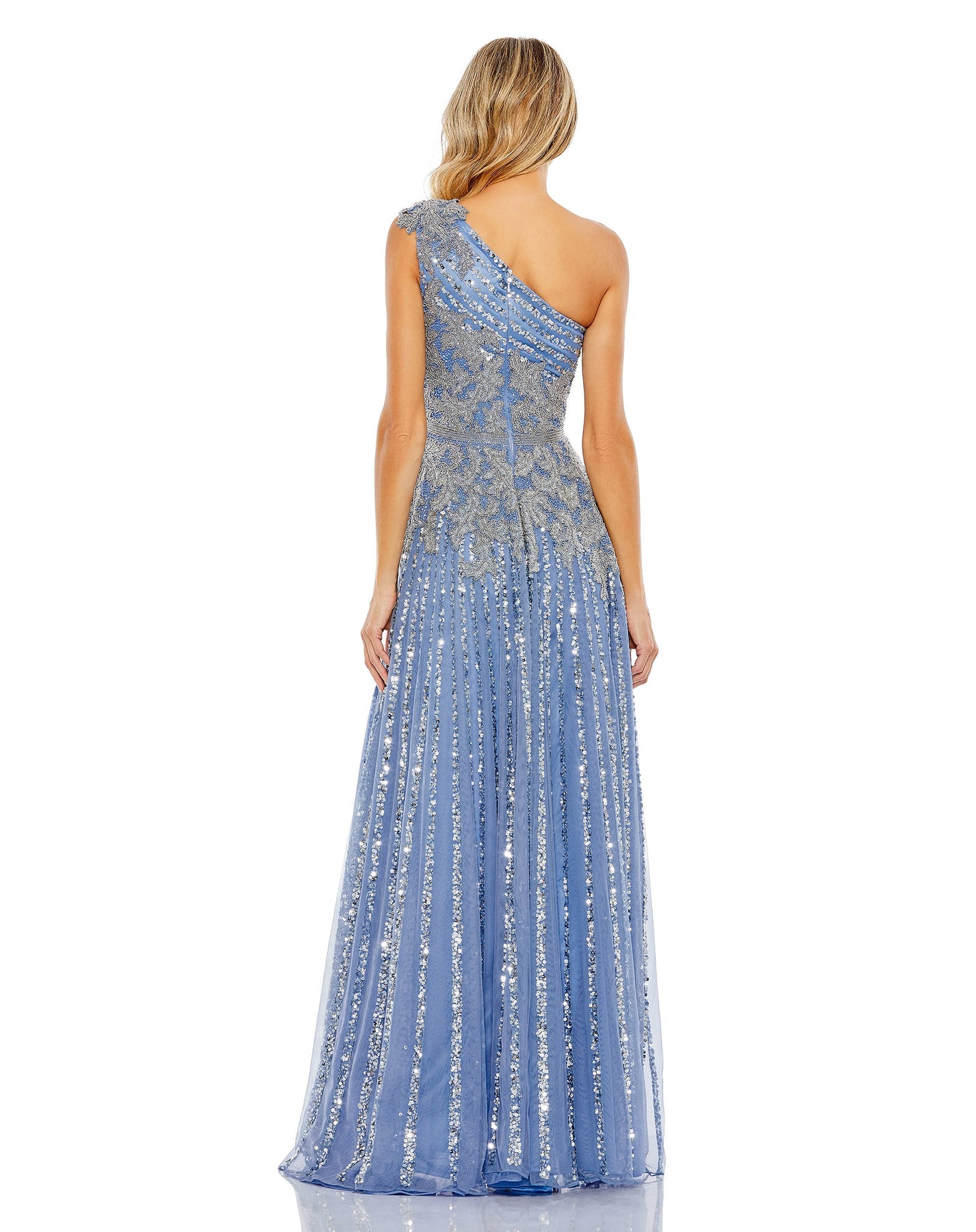 Mac Duggal Beaded One Shoulder A-Line Gown