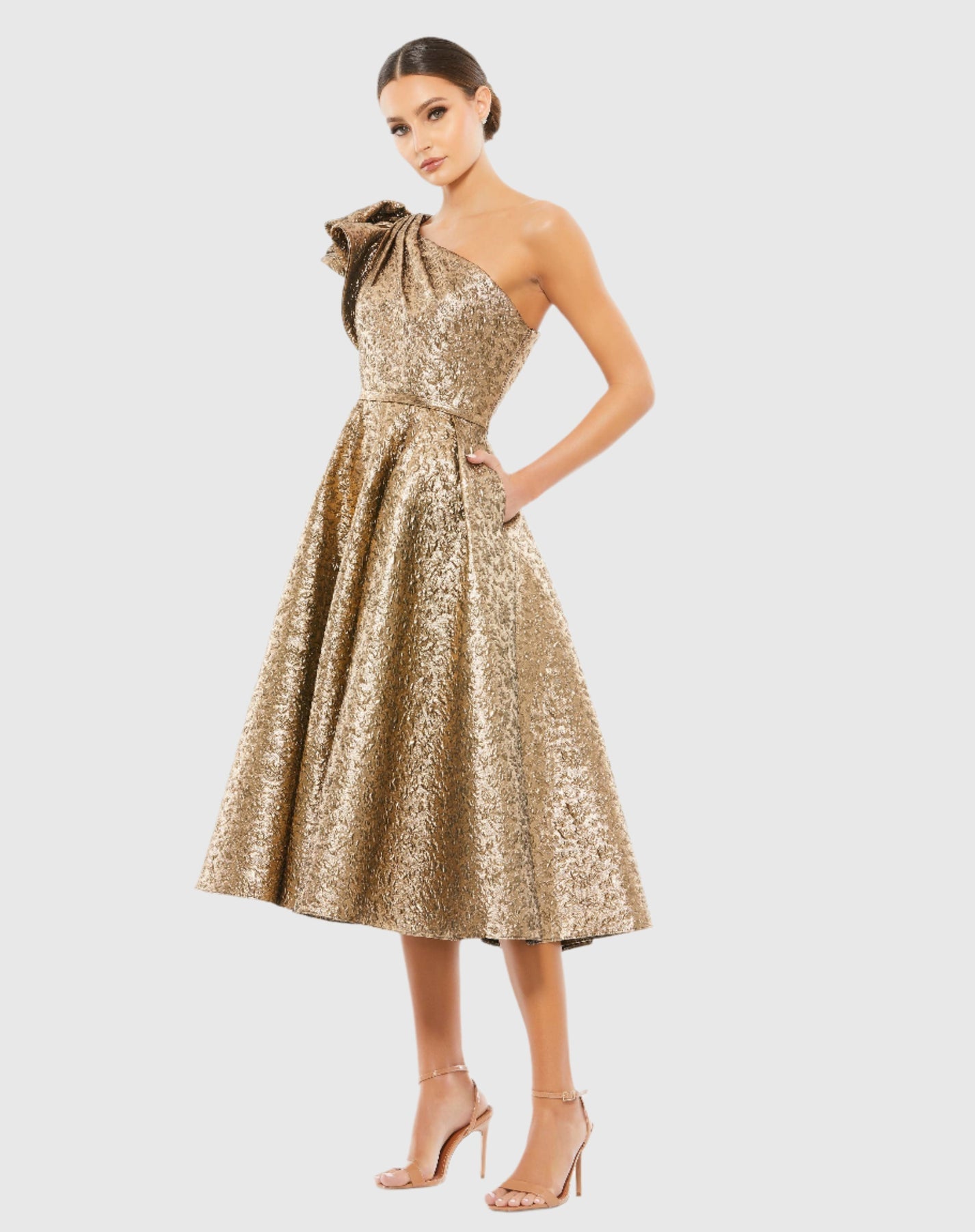 Mac Duggal One Shoulder Bow Midi Dress – MOTHER OF Mac Duggal One Shoulder Bow Midi Dress – MOTHER OF