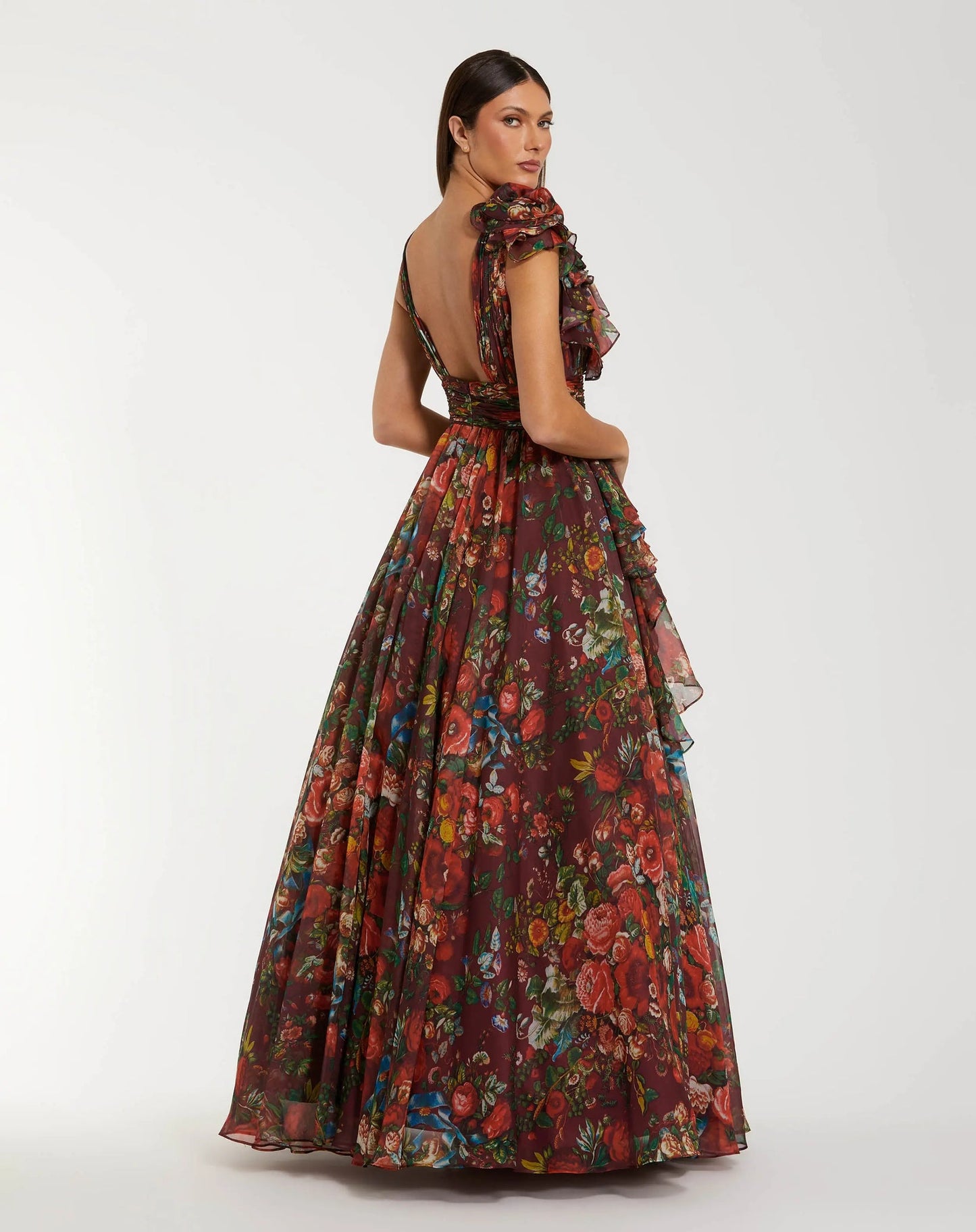 Mac Duggal Sleeveless Chiffon Ruffle Ball Gown