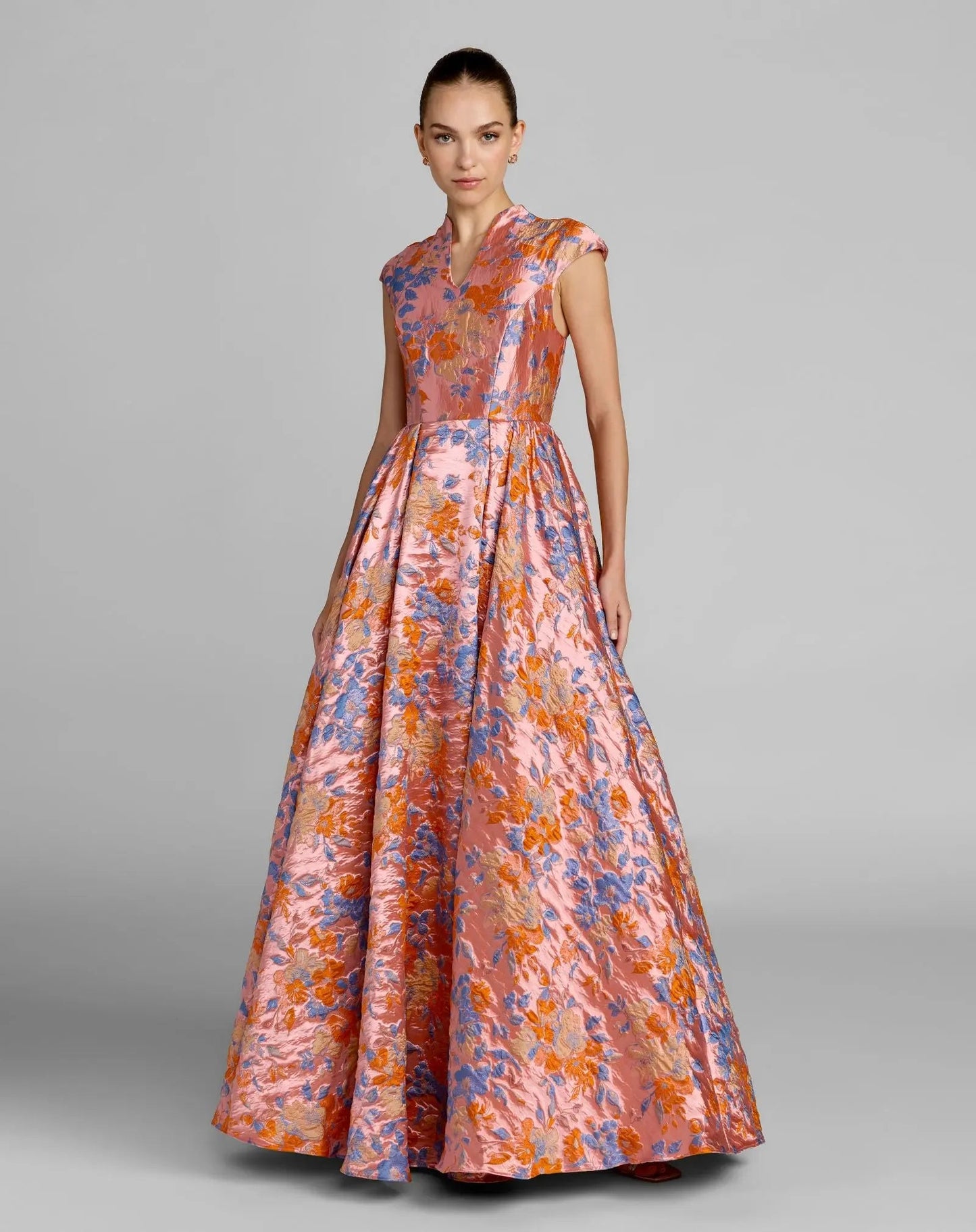 Mac Duggal Pink Brocade Cap Sleeve Gown