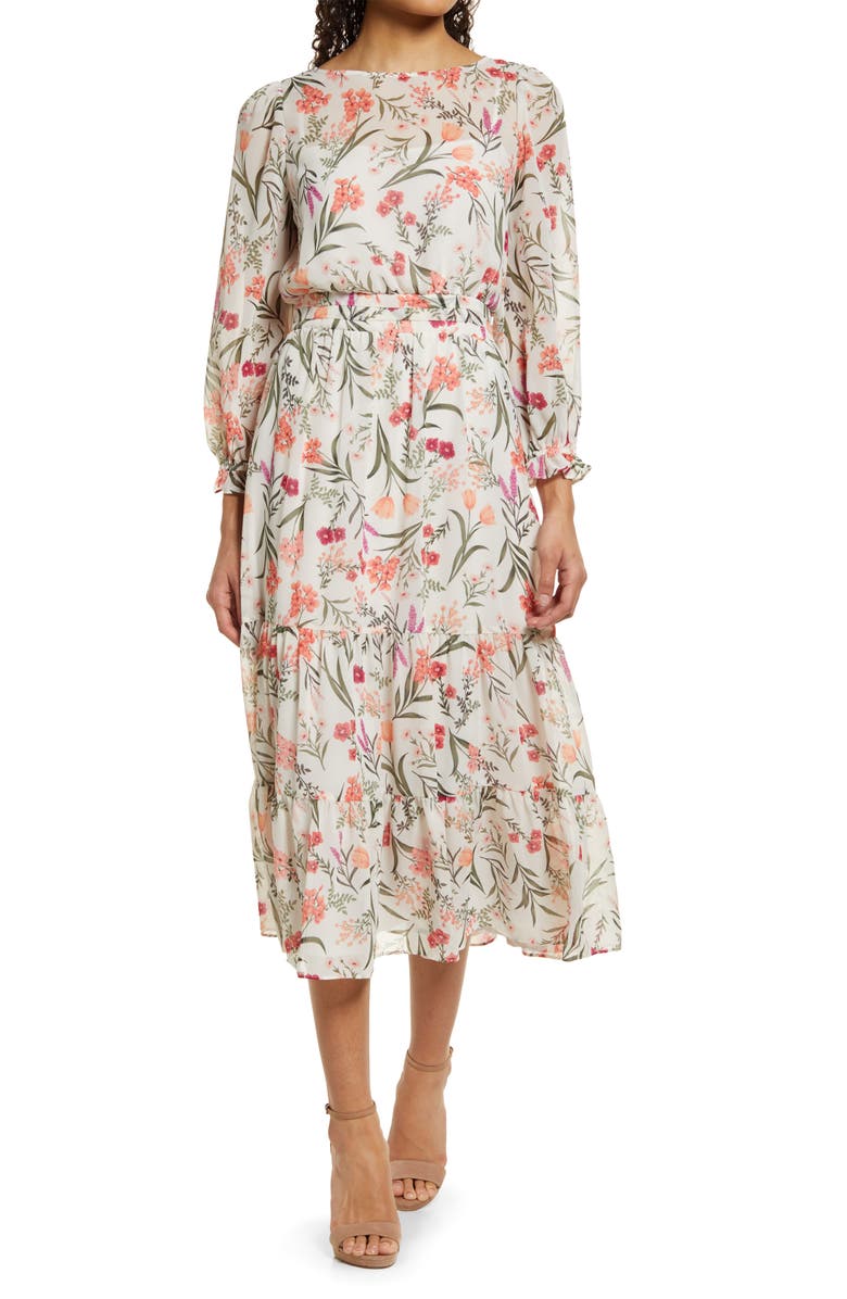 Eliza J Floral Long Sleeve Midi Dress