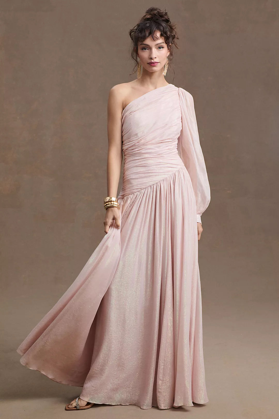 BHLDN One-Shoulder Asymmetrical-Waist Gown