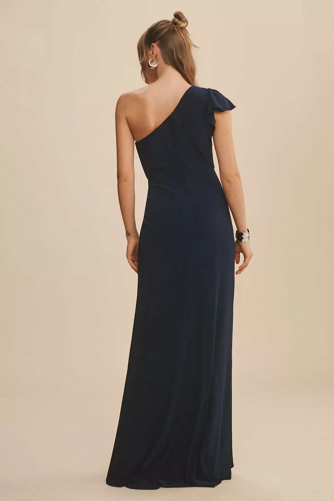 Mac Duggal Ruffled One-Shoulder Jersey Column Gown