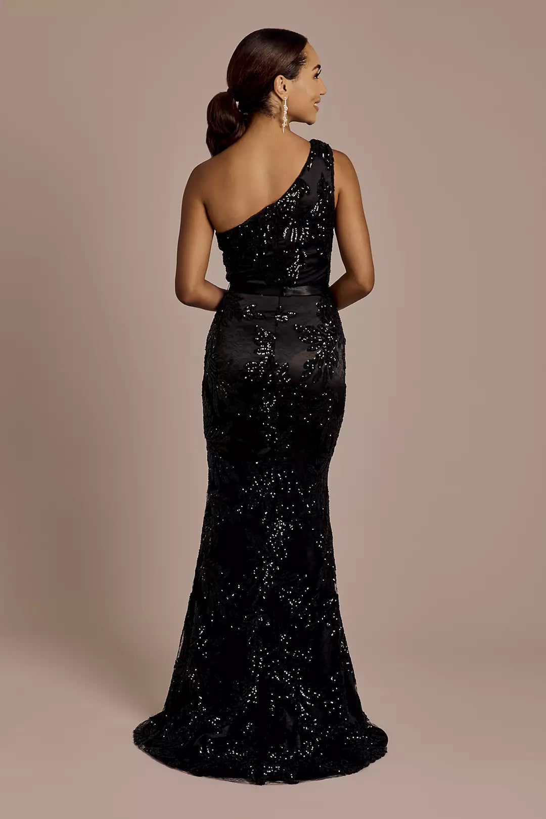 Galina Signature One Shoulder Beaded Applique Mermaid Dress