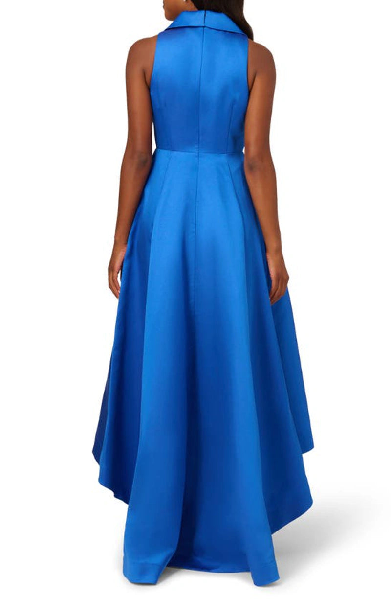 Adrianna Papell Tuxedo High-Low Satin Gown