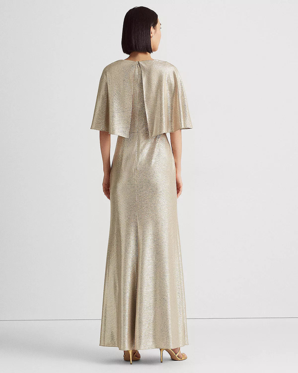 Lauren Ralph Lauren Foil Print Jersey Cape Gown