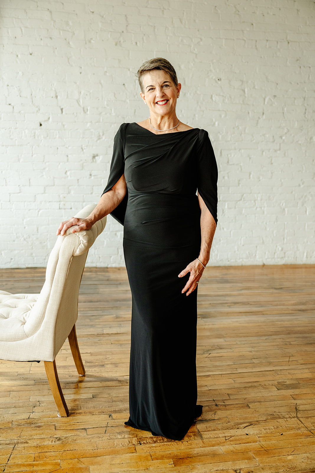 Betsy & Adam Cowl Neck Drape Back Gown MOTHER OF Betsy & Adam Cowl Neck Drape Back Gown MOTHER OF