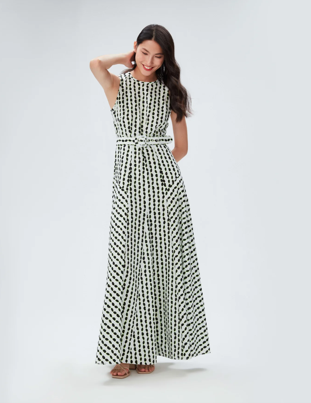 DVF Belted Poka Dot Maxi Dress
