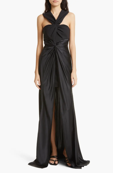 Cinq a Sept Mixed Media Halter Gown