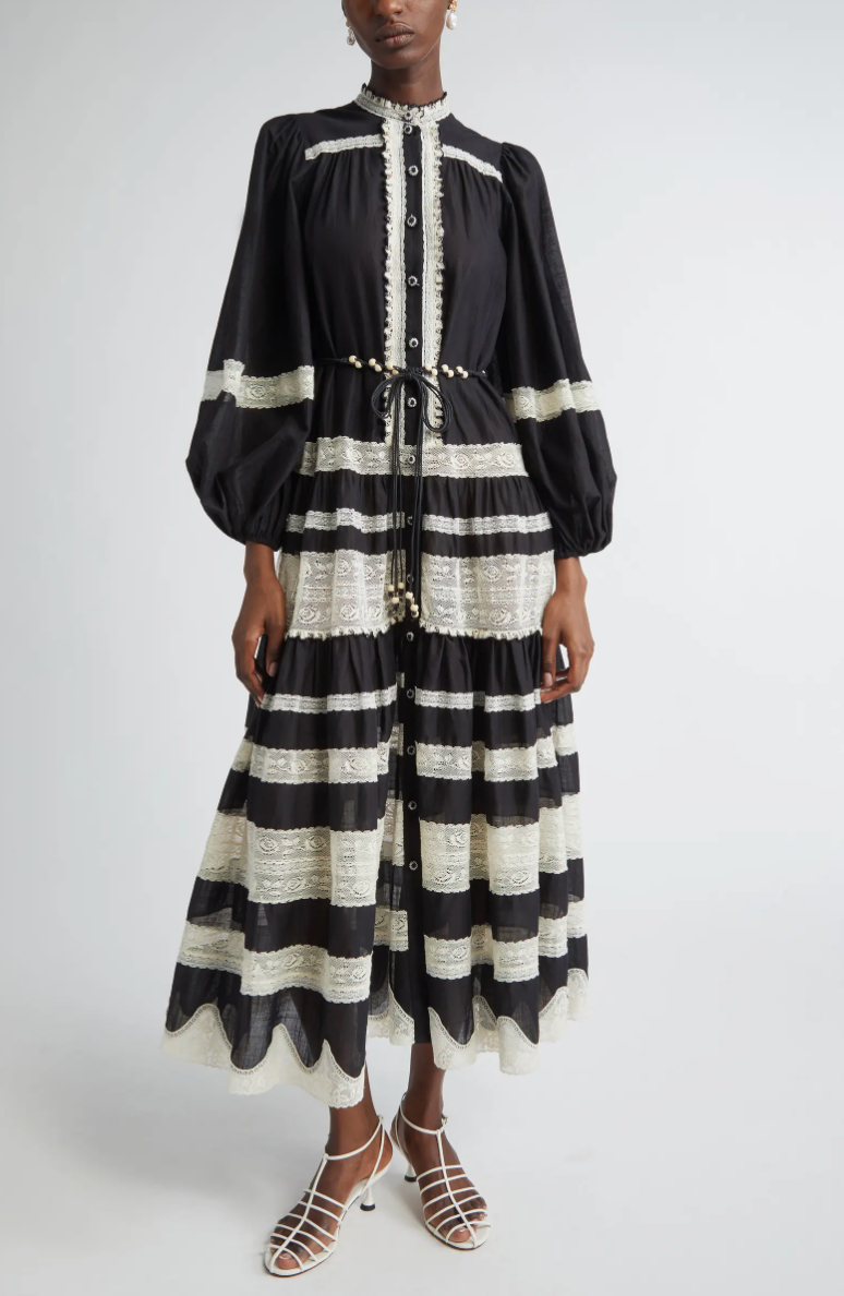 Zimmermann Lace Stripe Billow Sleeve Shirtdress