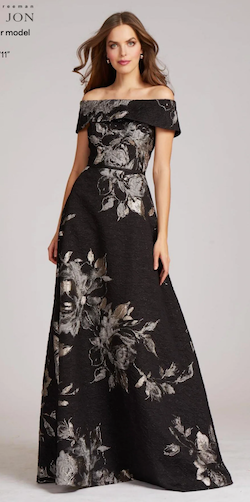 Teri Jon Off The Shoulder Jacquard Gown