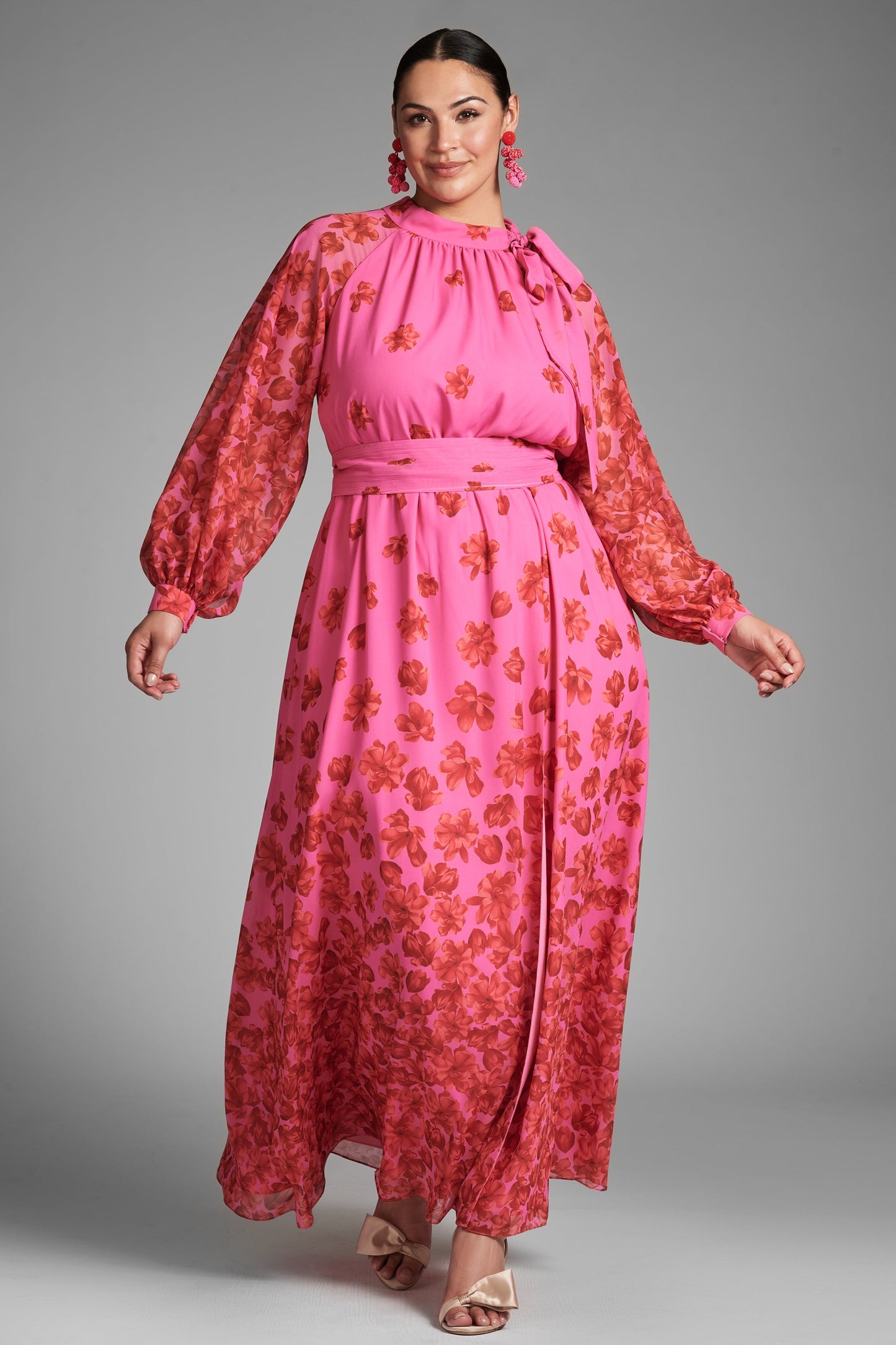 Sachin & Babi Floral Long Sleeve Chiffon Maxi