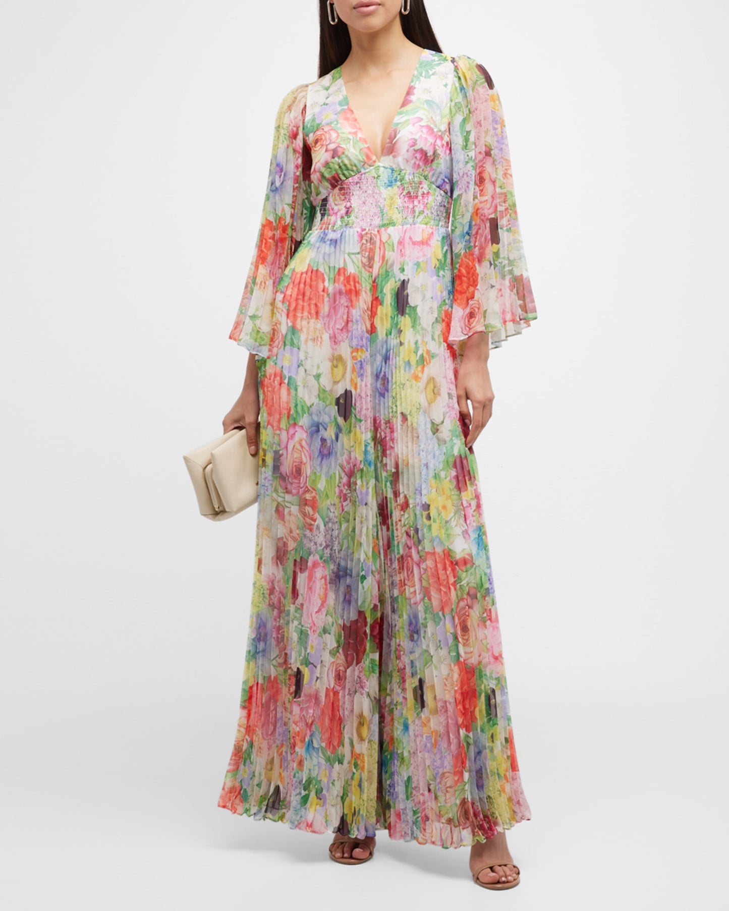 Alice + Olivia Floral Pleated Wide Leg Jumpsuit