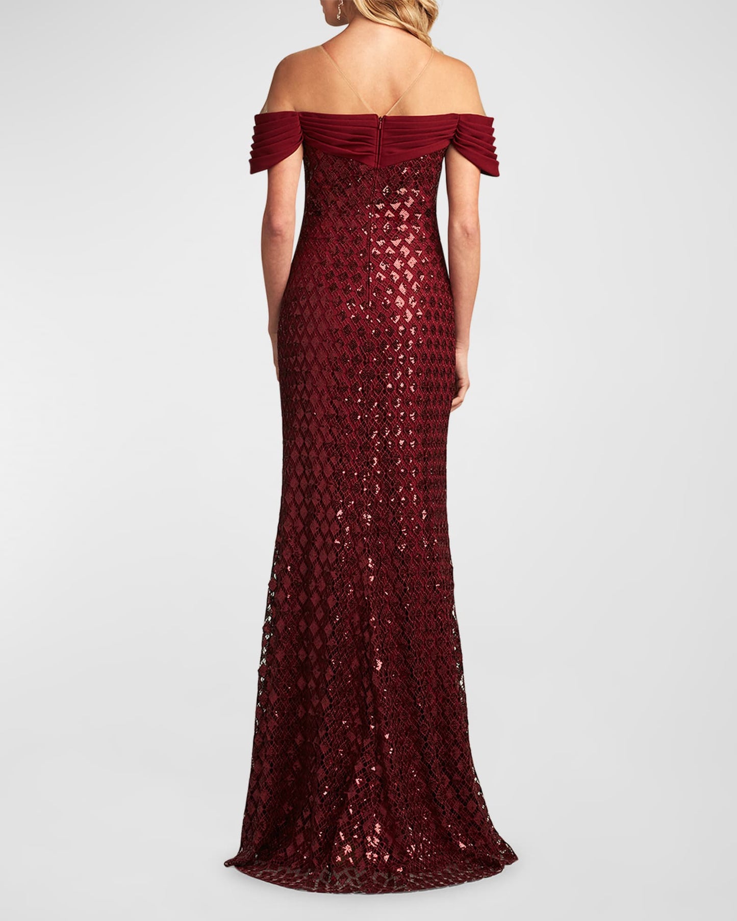 Tadashi Shoji Sequin Off Shoulder Column Gown