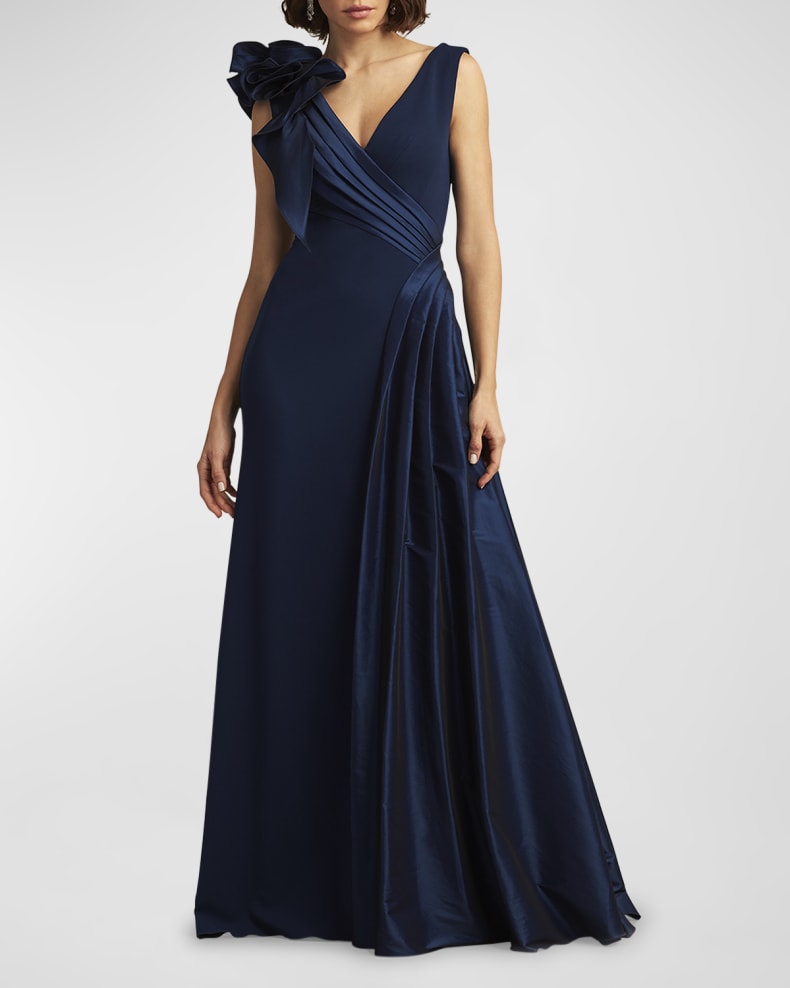 Tadashi Shoji Sleeveless Draped Ruffle Gown