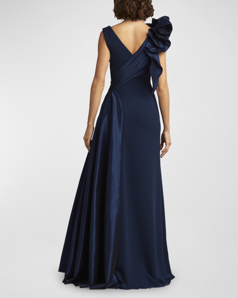 Tadashi Shoji Sleeveless Draped Ruffle Gown