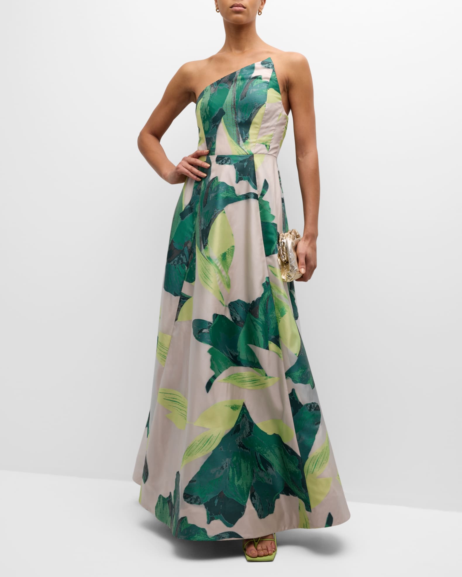 Milly Asymmetric Strapless Botanical Jacquard Gown MOTHER OF