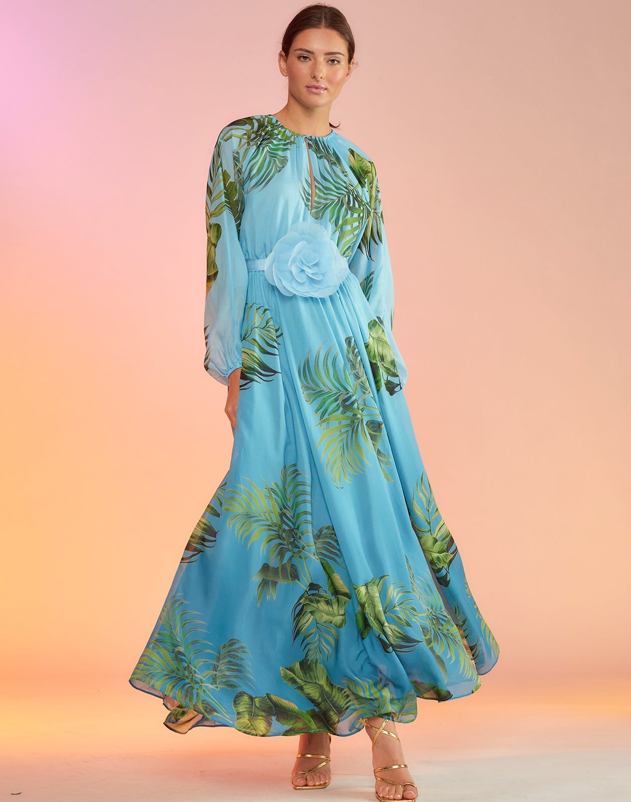 Cynthia Rowley Silk Palm Leaf Print Maxi