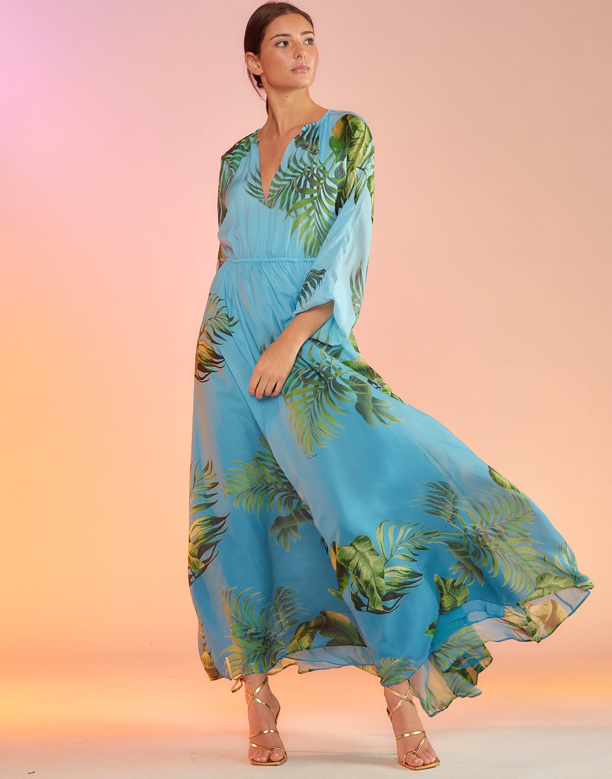 Cynthia Rowley Silk Palm Leaf Print Maxi