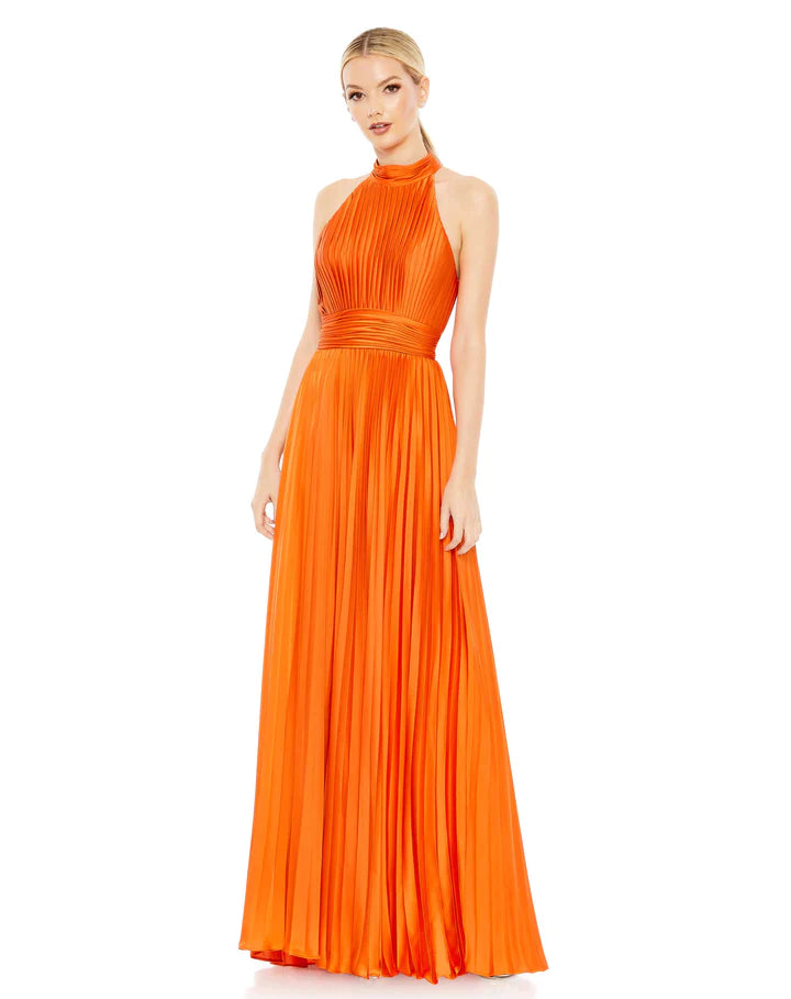 Mac Duggal Pleated Halter Neck Gown