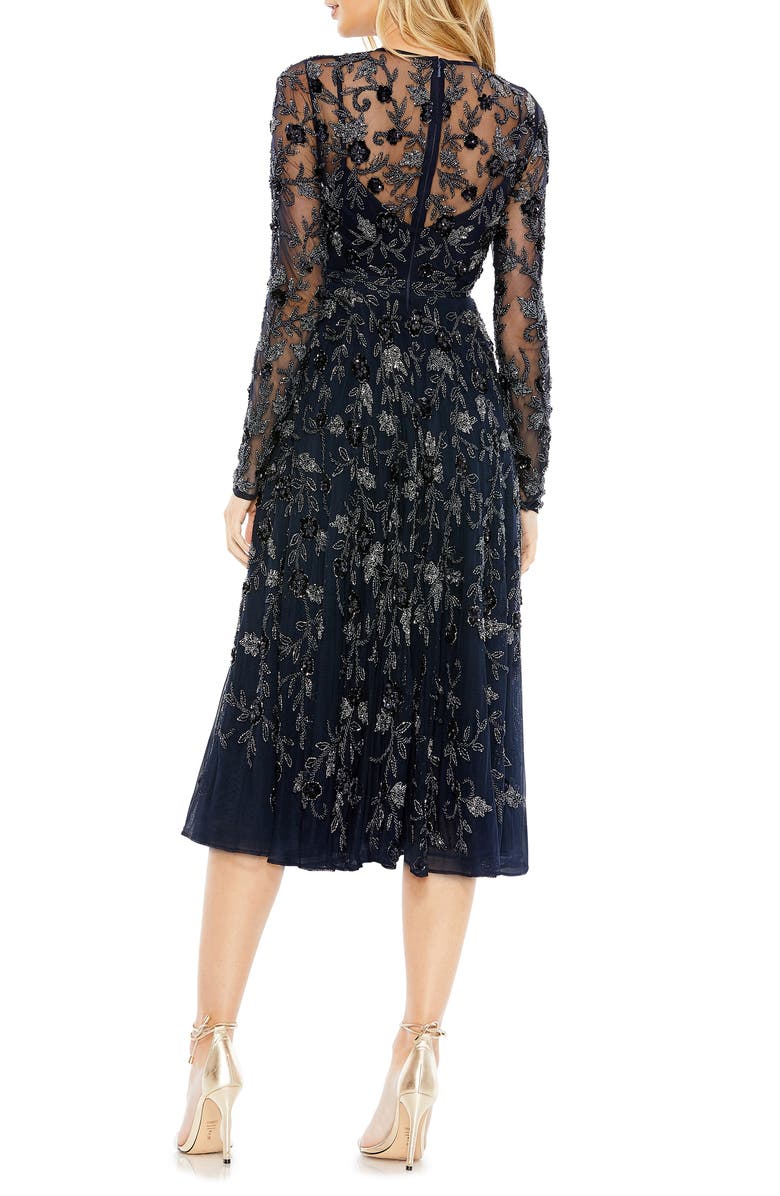 Mac Duggal Beaded Long Sleeve Midi Dress