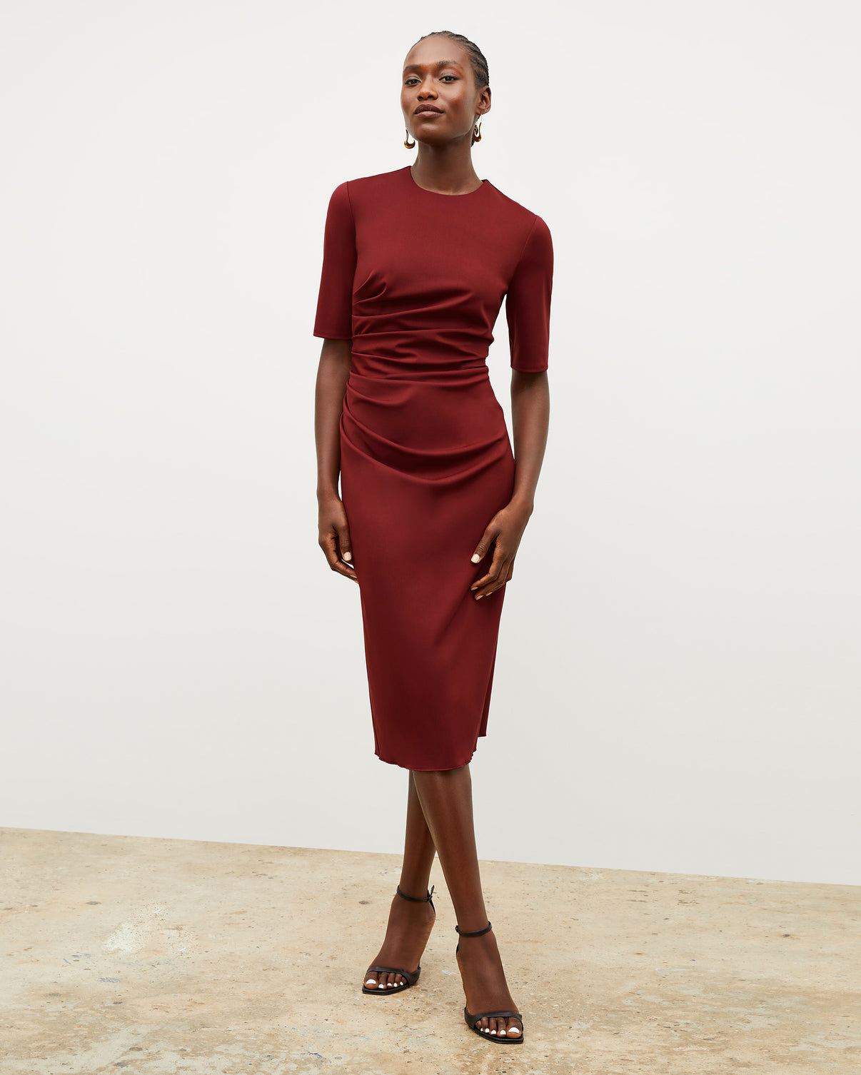 stretch crepe midi dress Allyra Scoop Stretch Crepe Midi Dress / Red | MESHKI