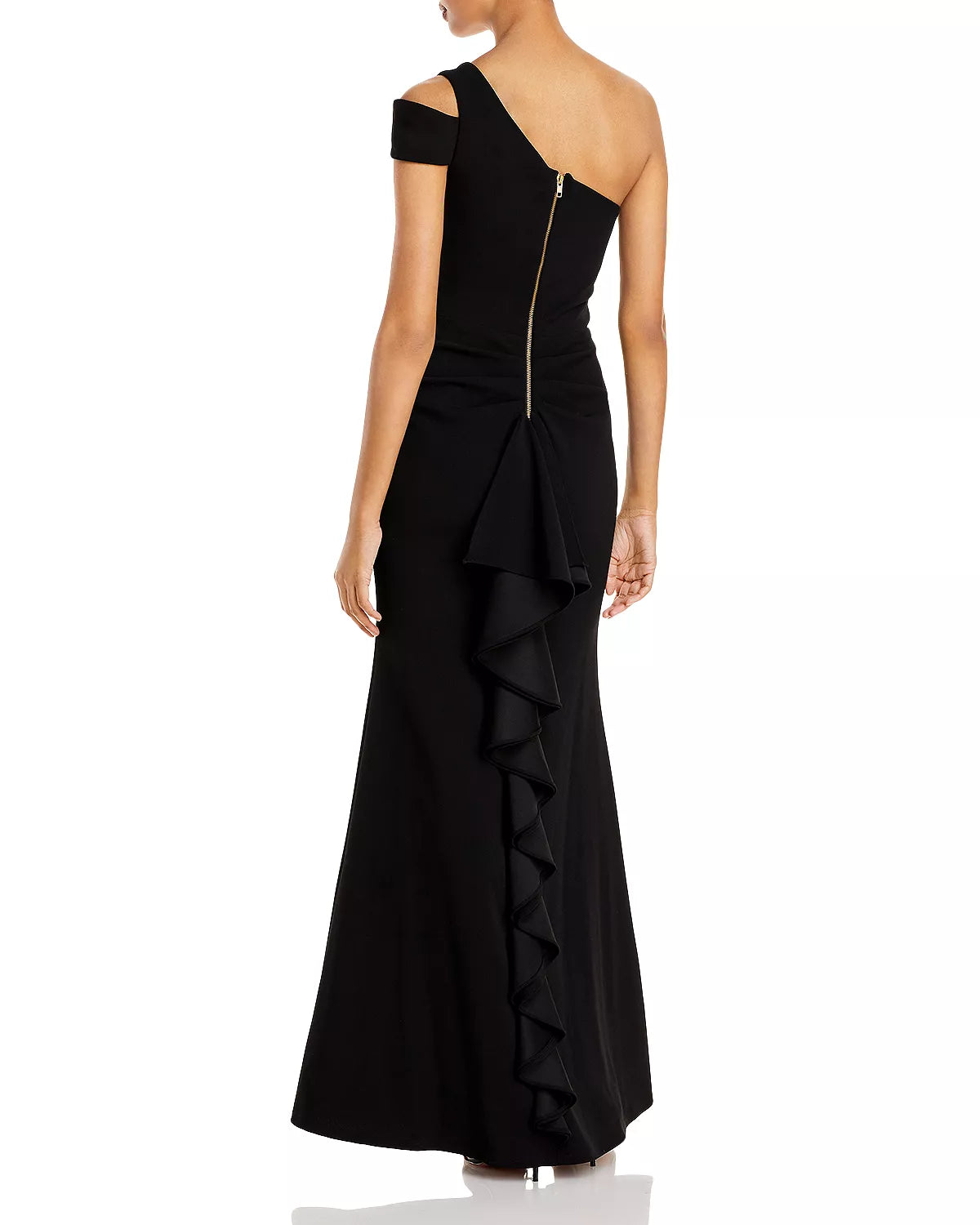 Aqua One Shoulder Ruffled Gown