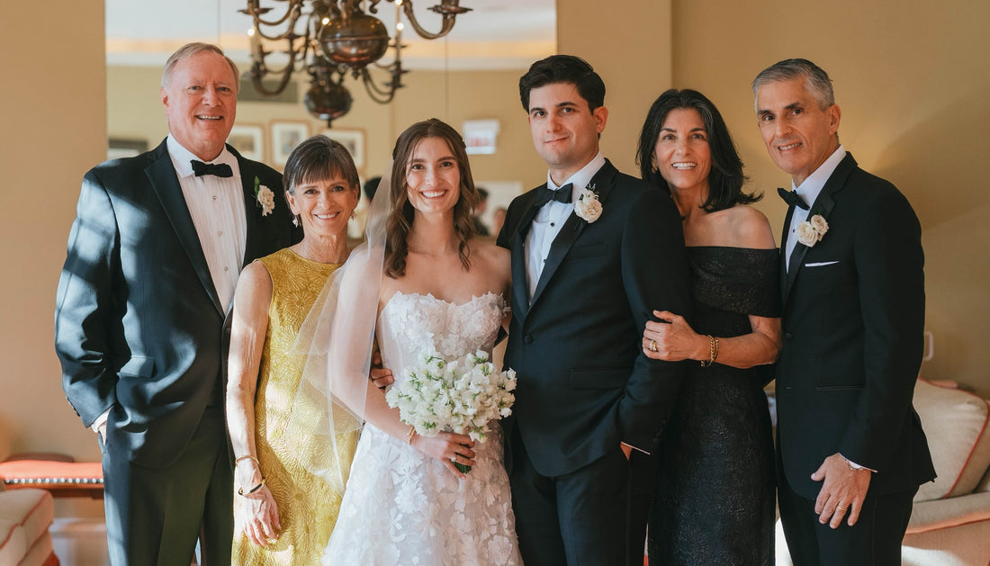 Chicago bride and groom with parents