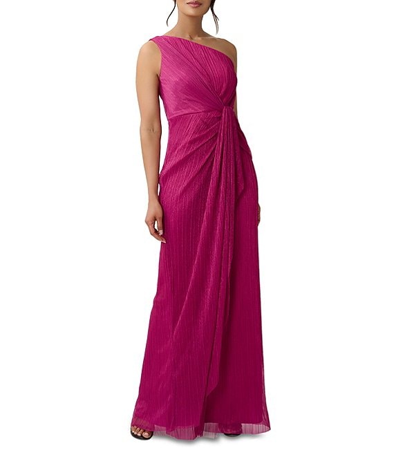 Adrianna Papell One Shoulder Metallic Knit Sleeveless Gown
