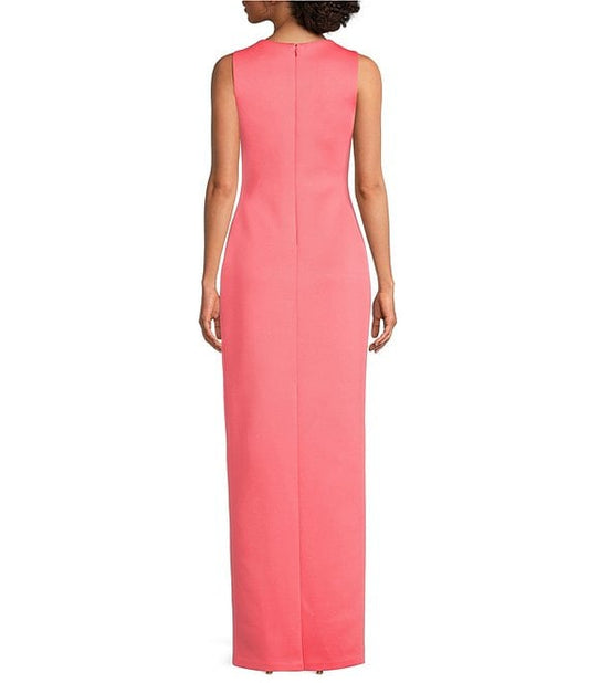 Badgley Mischka High Neck 3D Cascading Floral Sheath Gown